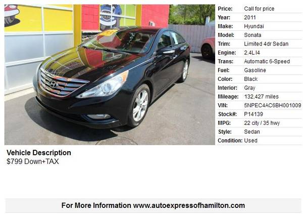2011 Hyundai Sonata 799 Down TAX BUY HERE PAY HERE for sale in Hamilton, OH – photo 2