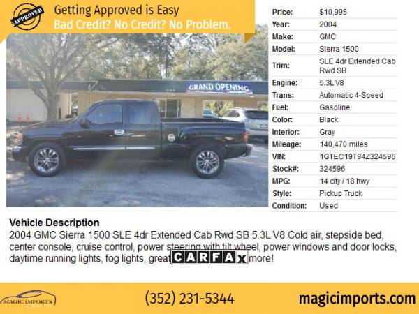 2004 GMC Sierra 1500 Ext Cab 143.5" WB SLE - cars & trucks - by... for sale in Melrose, FL – photo 2