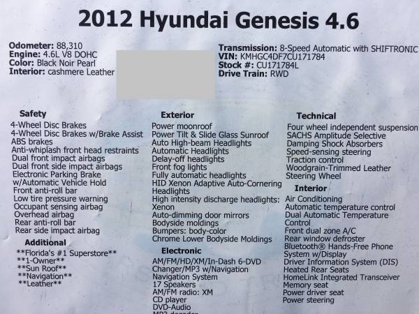 2012 HYUNDAI GENESIS 4.6L *ONLY 88K MILES* FINANCING AVAILABLE for sale in Port Saint Lucie, FL – photo 8