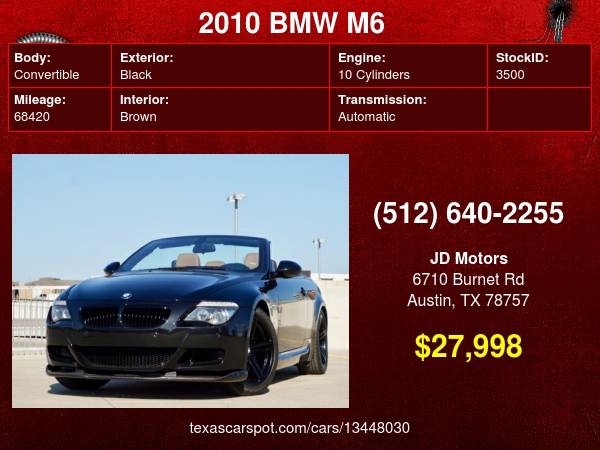 2010 BMW M6 *(( 500 HP Convertible ))* V10 M5 BEAST !!! - cars &... for sale in Austin, TX – photo 24
