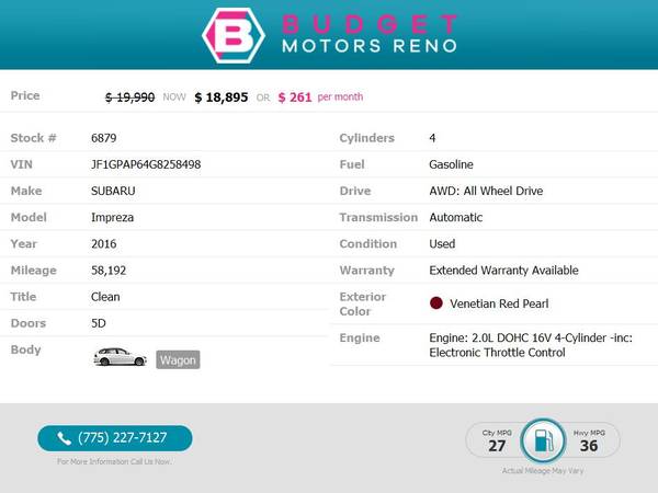 2016 Subaru Impreza - cars & trucks - by dealer - vehicle automotive... for sale in Reno, NV – photo 2