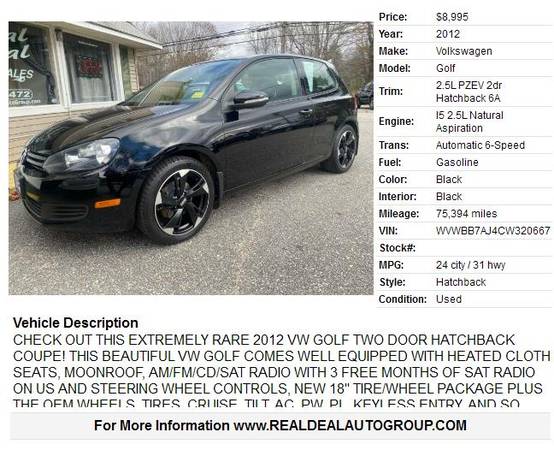 2012 VW GOLF! HEATED CLOTH! MOONROOF! $7,995 WITHOUT WHEELS SHOWN..... for sale in Auburn, ME – photo 2