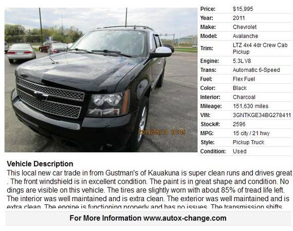2011 Chevrolet Avalanche LTZ 4x4 4dr Crew Cab Pickup 151630 Miles for sale in Neenah, WI – photo 2