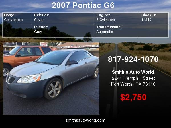 2007 Pontiac G6 2dr Convertible GT your job is your credit for sale in Fort Worth, TX