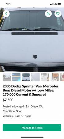 2005 Sprinter cargo Van for sale in San Diego, CA – photo 3