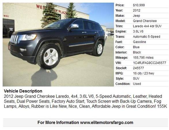 2012 Jeep Grand Cherokee, Leather, Loaded, Sharp! - cars & trucks -... for sale in Fargo, ND – photo 2