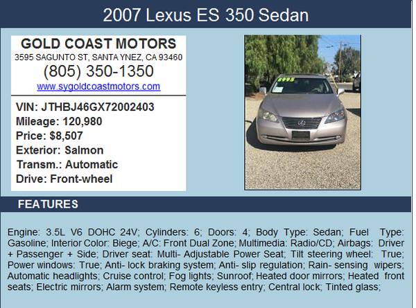 2007 Lexus ES 350 Sedan 4D for sale in Santa Ynez, CA