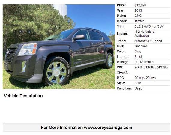 2013 GMC Terrain SLE 2 AWD 4dr SUV 99323 Miles - - by for sale in Douglasville, GA – photo 2