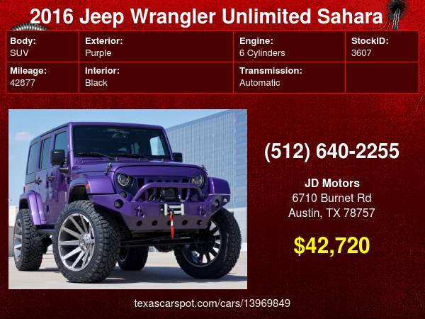 2016 Jeep Wrangler Unlimited Sahara LIKE NOTING ELSE PURPLE L K for sale in Austin, TX – photo 24