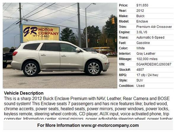 2012 Buick Enclave Premium-NAV, Leather, Camera, BOSE, Heated seats!... for sale in Garner, NC – photo 2