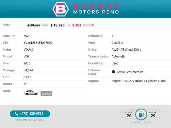 2015 Volvo *V60* *V 60* *V-60* Wagon $18,990 for sale in Reno, NV – photo 2