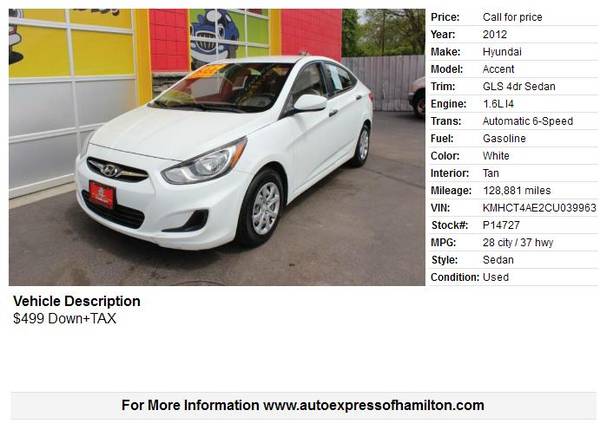 2012 Hyundai Accent 499 Down TAX BUY HERE PAY HERE for sale in Hamilton, OH – photo 2