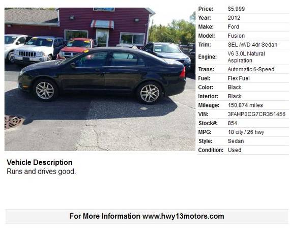 2012 Ford Fusion SEL AWD 4dr Sedan 150874 Miles - cars & trucks - by... for sale in Wisconsin dells, WI – photo 2