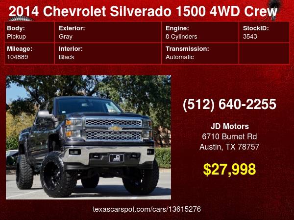 2014 Chevrolet Silverado *(( $25k Miles Custom )) Lifted Truck -... for sale in Austin, TX – photo 24