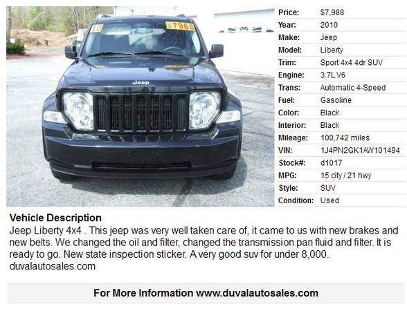 2010 Jeep Liberty Sport 4x4 4dr SUV 100742 Miles for sale in Turner, ME – photo 2