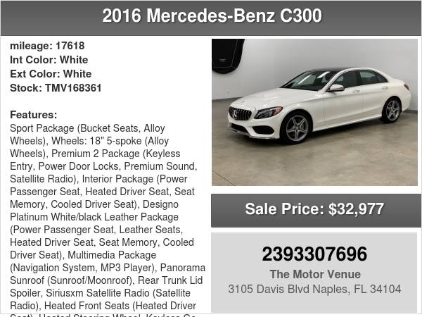 2016 Mercedes-Benz C-Class 4dr Sdn C 300 Luxury 4MATIC - cars &... for sale in Naples, FL – photo 24