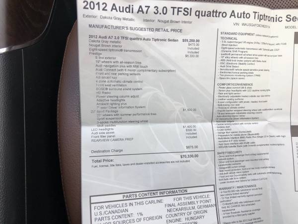2012 Audi A7 S-Line Prestige 74, 201 miles for sale in Downers Grove, IL – photo 16