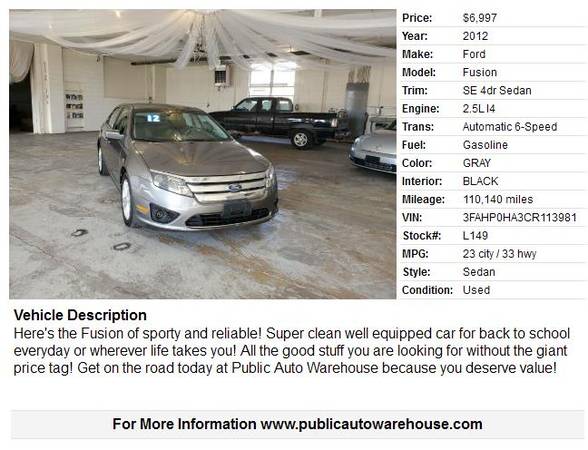 2012 FORD FUSION SE - cars & trucks - by dealer - vehicle automotive... for sale in Pekin, IL – photo 3