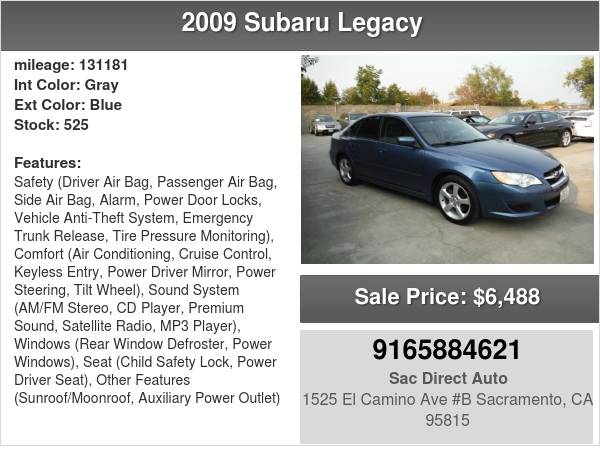2009 Subaru Legacy AWD Special Edition 131K MILES WITH 21 SERVICE for sale in Sacramento , CA
