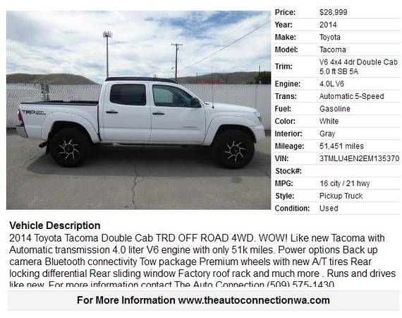 2014 Toyota Tacoma Double Cab TRD OFF ROAD for sale in Union Gap, WA – photo 2