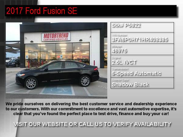 !P5822- 2017 Ford Fusion SE Buy Online or In-Person! 17 sedan - cars... for sale in Houston, AZ – photo 2