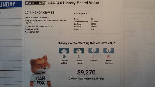 2011 Honda CR-V SE AWD (FREE CARFAX! RUNS AND DRIVES LIKE NEW!!!) -... for sale in Rochester , NY – photo 2