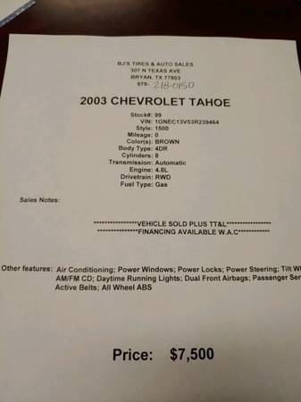 2003 Chevrolet Tahoe - cars & trucks - by owner - vehicle automotive... for sale in Bryan, TX – photo 8