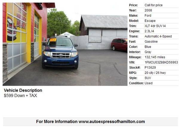 2008 Ford Escape 599 Down TAX Buy Here Pay Here for sale in Hamilton, OH – photo 2