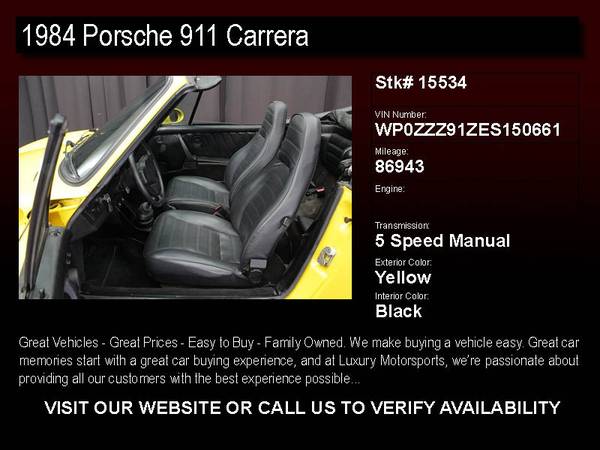 *15534- 1984 Porsche 911 Carrera 5-Speed Manual H6 w/Wheels! 84... for sale in Houston, AZ – photo 2