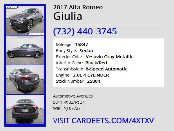 2017 Alfa Romeo Giulia, Vesuvio Gray Metallic - cars & trucks - by... for sale in Wall, NJ – photo 22