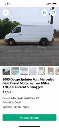 2005 Sprinter cargo Van for sale in San Diego, CA – photo 2
