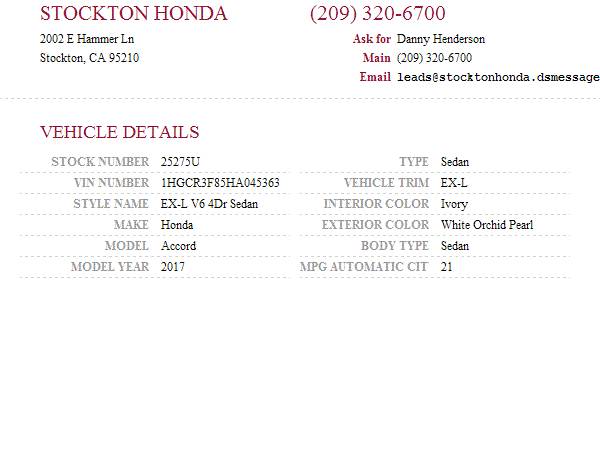 2017 Honda Accord EX-L V6 SKU:25275U Honda Accord EX-L - cars &... for sale in Stockton, CA
