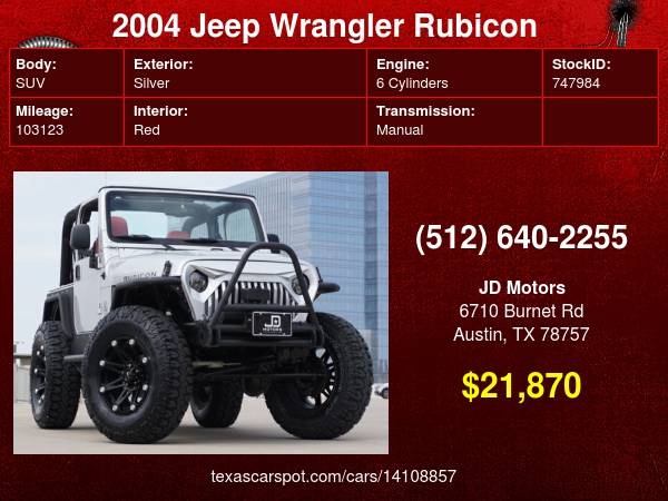 2004 Jeep Wrangler Rubicon 4 0L ( Lifted Custom TJ ) - cars & for sale in Austin, TX – photo 24