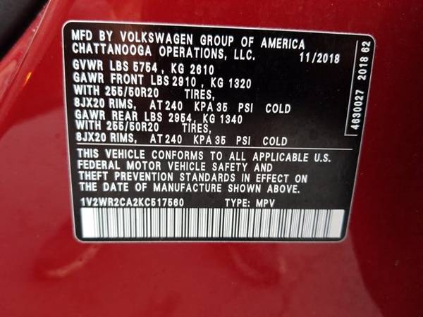 2019 Volkswagen Atlas FORTANA RED Call Today! - - by for sale in Myrtle Beach, SC – photo 24