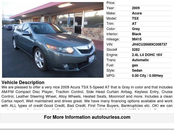 2009 Acura TSX 5-Speed AT - - by dealer - vehicle for sale in Fremont, CA