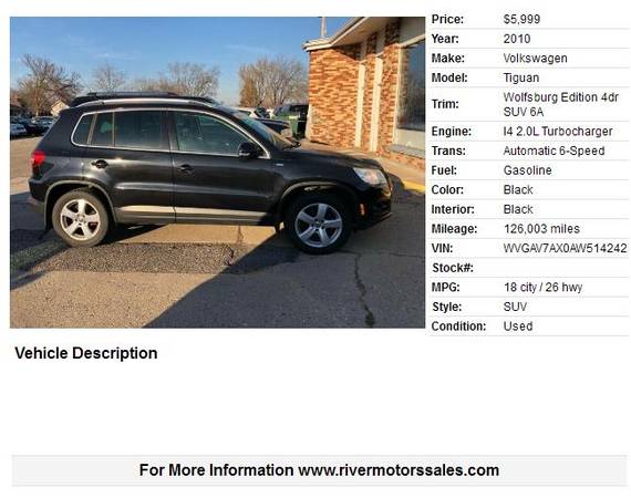2010 Volkswagen Tiguan Wolfsburg Edition 4dr SUV 6A 126003 Miles -... for sale in Portage, WI – photo 2