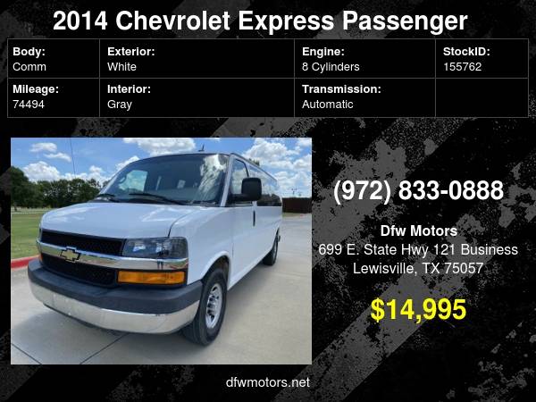 2014 Chevrolet Express 15 Passenger 3500 LT Van - cars & trucks - by... for sale in Lewisville, TX – photo 24