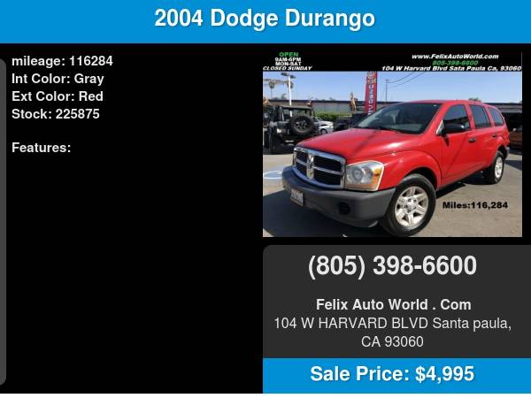 2004 Dodge Durango 4dr ST www.FelixAutoWorld.com - cars & trucks -... for sale in Santa Paula, CA – photo 11