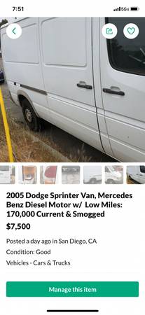 2005 Sprinter cargo Van for sale in San Diego, CA – photo 9