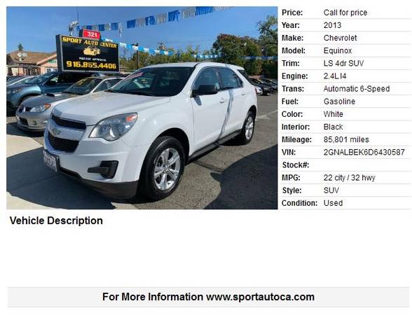2013 Chevrolet Equinox LS 4dr SUV easy financing (2000 DOWN 179 MONTH) for sale in Roseville, CA – photo 2