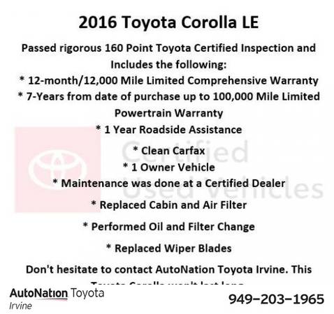 2016 Toyota Corolla LE SKU:GP542641 Sedan for sale in Irvine, CA – photo 5