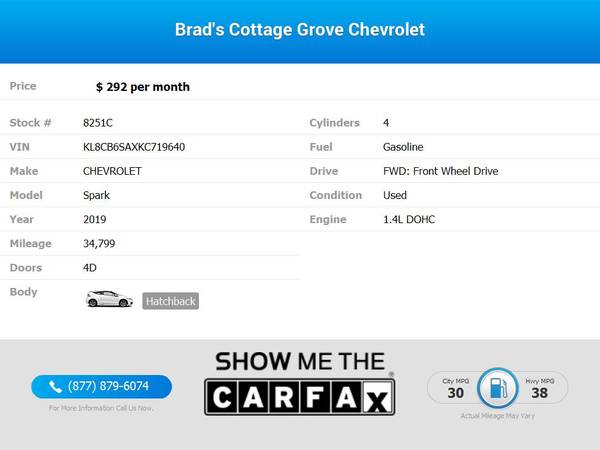 292/mo - 2019 Chevrolet Spark LS - - by dealer for sale in Cottage Grove, OR – photo 2