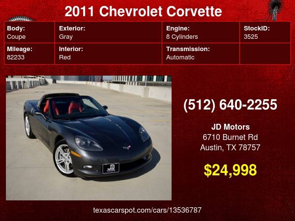 2011 Chevrolet Corvette *(( Custom Red Interior ))* Targa Top * LS3... for sale in Austin, TX – photo 24