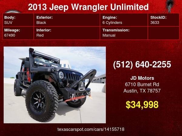 2013 Jeep Wrangler Unlimited ( 6 Inch Lifted 37s ) MODS CUSTOM for sale in Austin, TX – photo 24