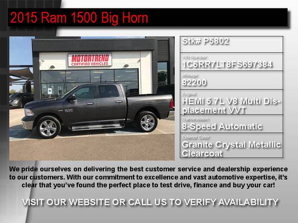 !P5802- 2015 Ram 1500 Big Horn 4WD Easy Financing CALL NOW! 15 dodge... for sale in Sargent, AZ – photo 2