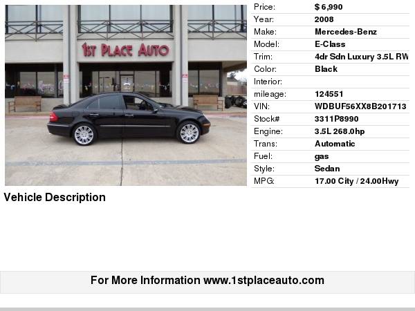 2008 Mercedes-Benz E-Class 4dr Sdn Luxury 3.5L RWD for sale in Watauga (N. Fort Worth), TX