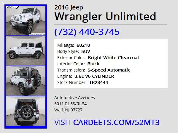 2016 Jeep Wrangler Unlimited, Bright White Clearcoat for sale in Wall, NJ – photo 22