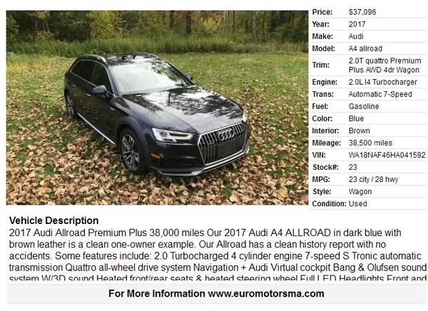 2017 Audi A4 allroad 2.0T quattro Premium Plus AWD 4dr Wagon 38500 Mil for sale in Lee, CT – photo 2