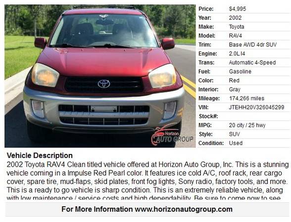 2002 Toyota RAV4 - 1 Owner -- NO Accidents- - NO Dealer Fees! for sale in Orlando, FL – photo 2