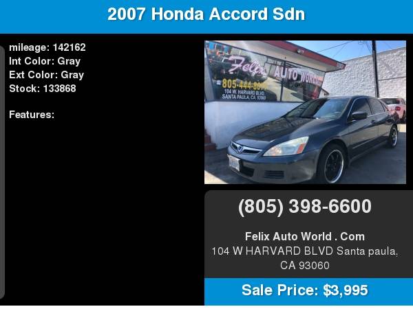 2007 Honda Accord Sdn 4dr I4 MT LX for sale in Santa Paula, CA – photo 10